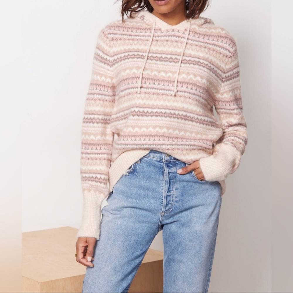 Evereve Emery Fair Isle Cozy Sweater Hoodie in Pink Mauve Women's X Small $98